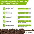 BRAST Gewächshaus Aluminium mit Fundament | 42 Modelle | 130x190x195cm - 490x250x235cm | TÜV geprüft | 6mm Hohlkammerplatten | rostfrei wetterfest temperaturbeständig | 310x250x205cm Silber - Thumbnail 6