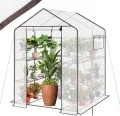 Sekey Gewächshaus 200x145x145 cm, Foliengewächshaus Stabil, Gewächshaus Balkon mit 10 Regalböden für optimales Pflanzenwachstum, Weiß, XXL - Thumbnail 1