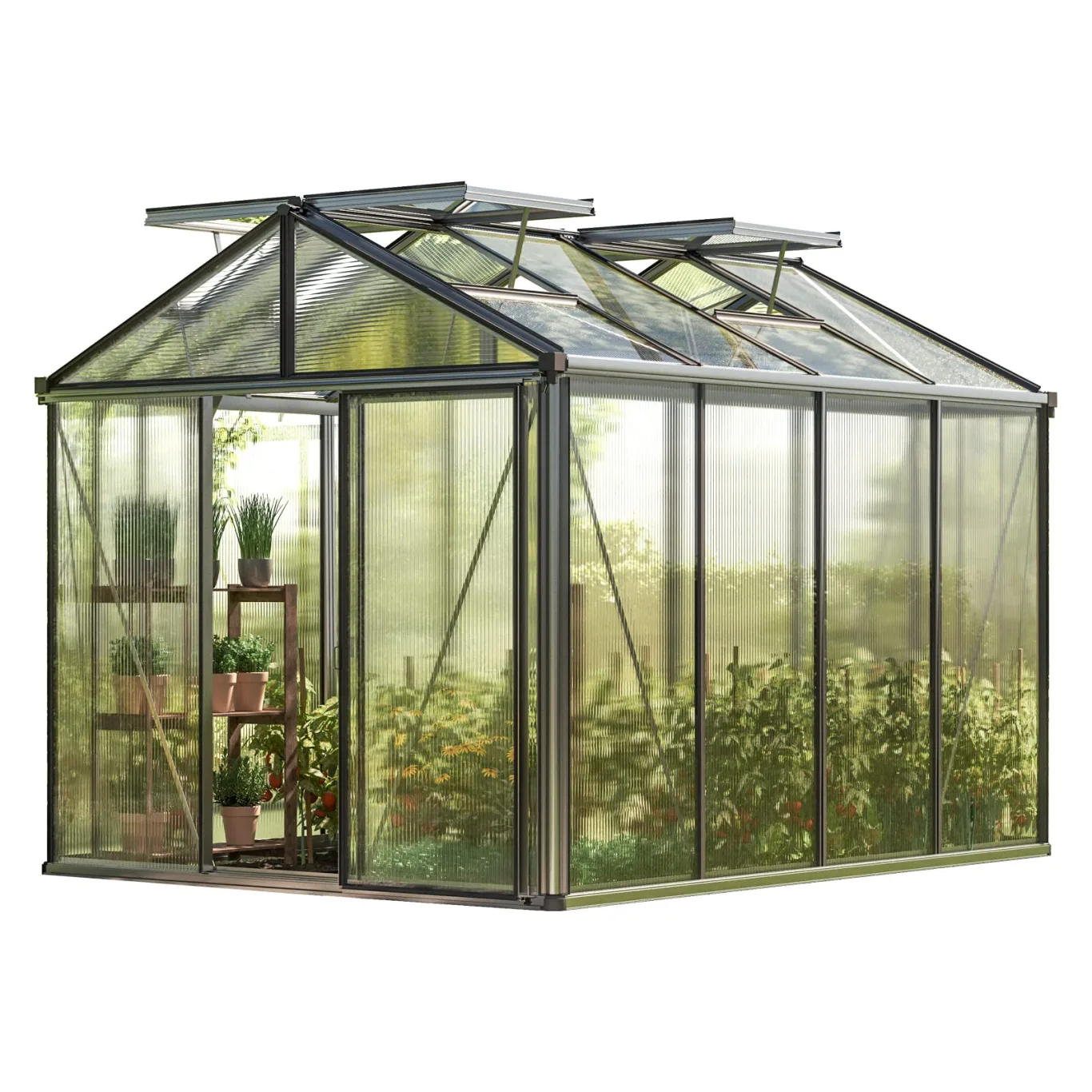 GFP Gewächshaus Diamas 22 Light 235x311 cm - 12 mm Doppelstegplatten - Farbe Aluminium Natur Grau - Bild 1