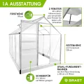 BRAST Gewächshaus Aluminium mit Fundament | 42 Modelle | 130x190x195cm - 490x250x235cm | TÜV geprüft | 6mm Hohlkammerplatten | rostfrei wetterfest temperaturbeständig | 250x190x195cm Silber - Thumbnail 7