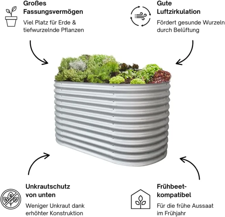 RS Trade Hochbeet Metall Rimini XL, 200×100×82 cm, Garten- & Gemüsehochbeet aus Stahl-Wellblech mit Zink-Aluminium, oval, bodenlos, rostfrei & witterungsbeständig – Bild 4