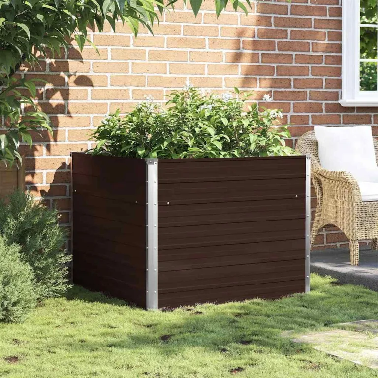 Hochbeet 100x100x77 cm aus verzinktem Stahl braunes Metall Pflanzkübel für Balkon Garten mit offenem Boden Modernes Design Robust & langlebig für Outdoor Küche Flur – Bild 3