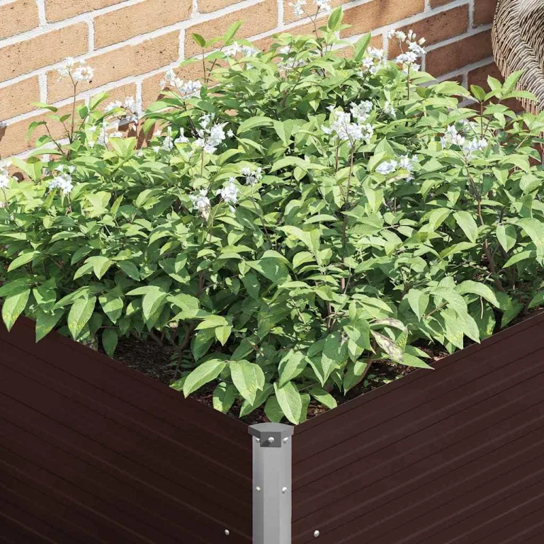 Hochbeet 100x100x77 cm aus verzinktem Stahl braunes Metall Pflanzkübel für Balkon Garten mit offenem Boden Modernes Design Robust & langlebig für Outdoor Küche Flur – Bild 4