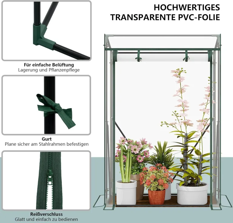 WOLTU Foliengewächshaus Tomatengewächshaus, PE-reissfeste, wasserdichte Plane mit Rolltor, für Garten, Terrasse, Hinterhof, 100x50x150/136cm, transparent – Bild 5