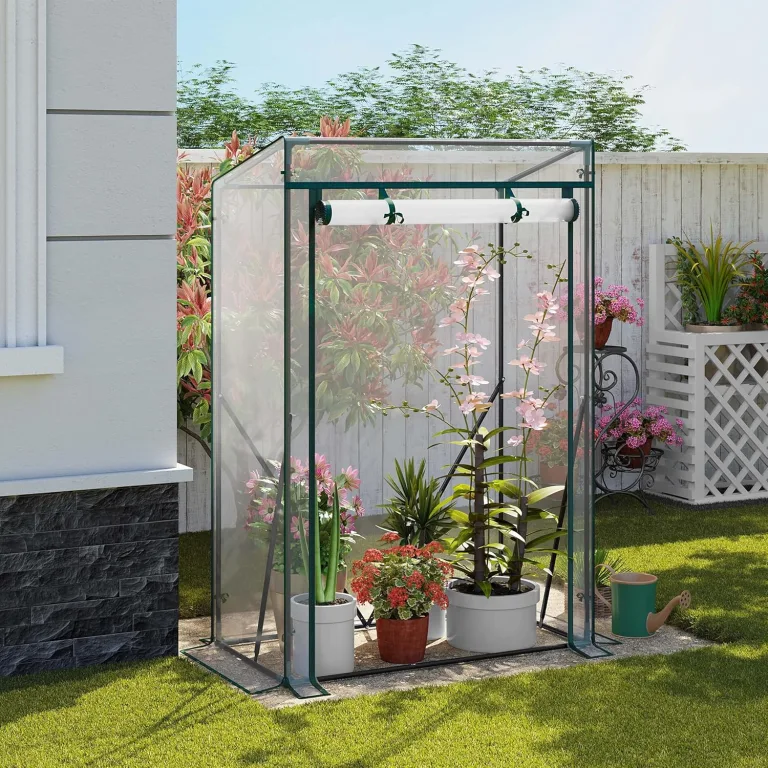 WOLTU Foliengewächshaus Tomatengewächshaus, PE-reissfeste, wasserdichte Plane mit Rolltor, für Garten, Terrasse, Hinterhof, 100x50x150/136cm, transparent – Bild 6