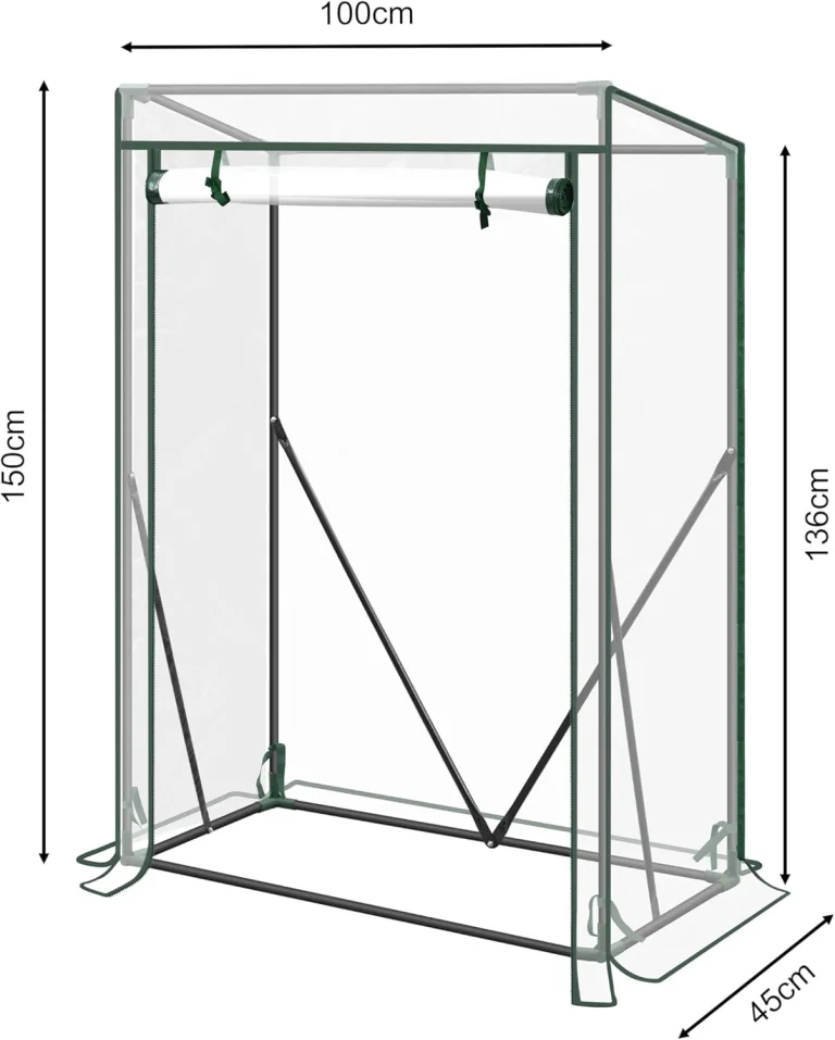WOLTU Foliengewächshaus Tomatengewächshaus, PE-reissfeste, wasserdichte Plane mit Rolltor, für Garten, Terrasse, Hinterhof, 100x50x150/136cm, transparent – Bild 8