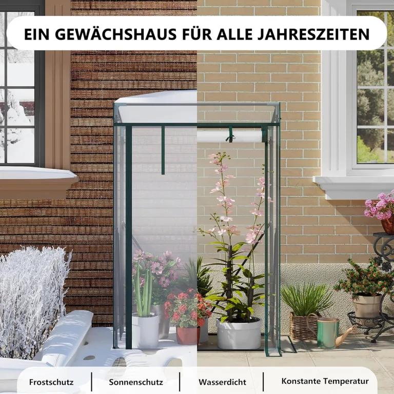 WOLTU Foliengewächshaus Tomatengewächshaus, PE-reissfeste, wasserdichte Plane mit Rolltor, für Garten, Terrasse, Hinterhof, 100x50x150/136cm, transparent – Bild 3