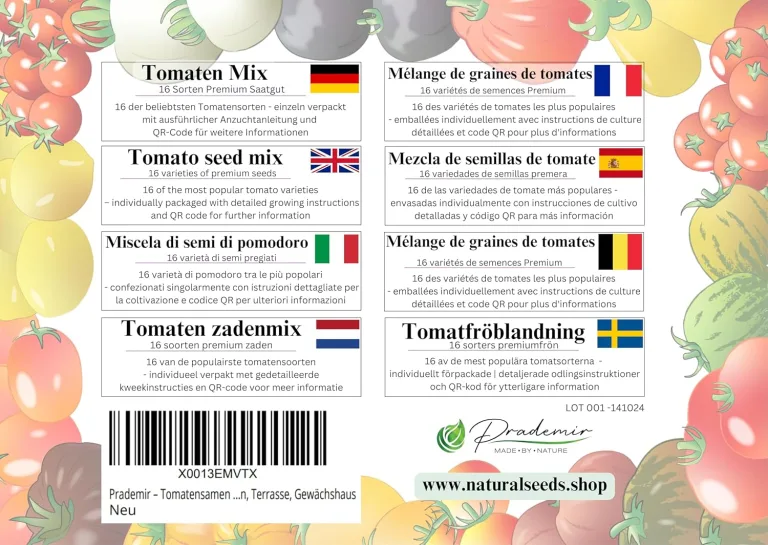 Prademir – Tomatensamen Set aus 16 seltenen & alten Sorten – Tomaten Anzuchtset mit 100% Natursamen handverlesen aus Portugal – Tomatensaat mit hoher Keimrate für Garten, Balkon, Terrasse, Gewächshaus – Bild 4
