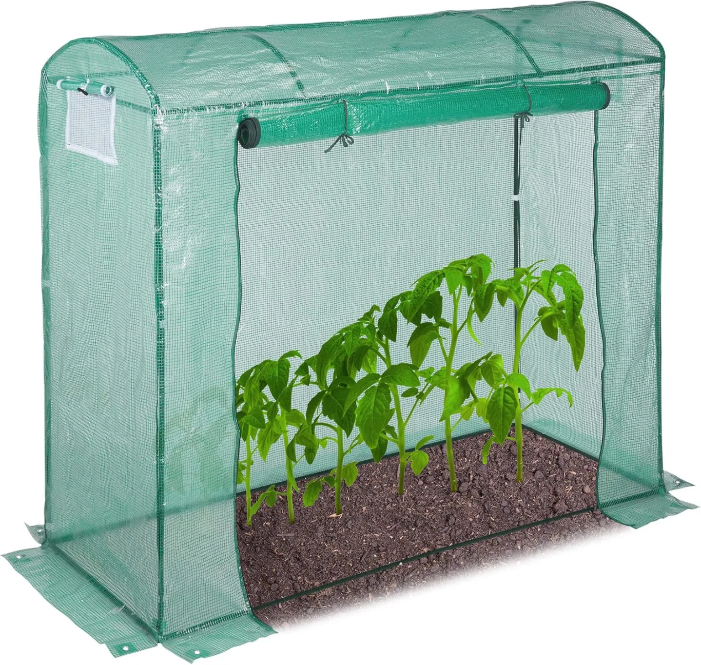 Relaxdays Tomatengewächshaus, rundes Dach, mit Tür, Tomatenhaus aus Stahl und Folie, UV-beständig, HBT: 170x80x200, grün - Bild 1