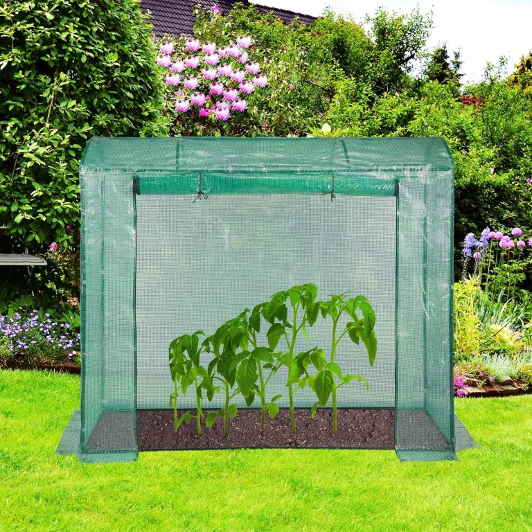 Relaxdays Tomatengewächshaus, rundes Dach, mit Tür, Tomatenhaus aus Stahl und Folie, UV-beständig, HBT: 170x80x200, grün – Bild 2