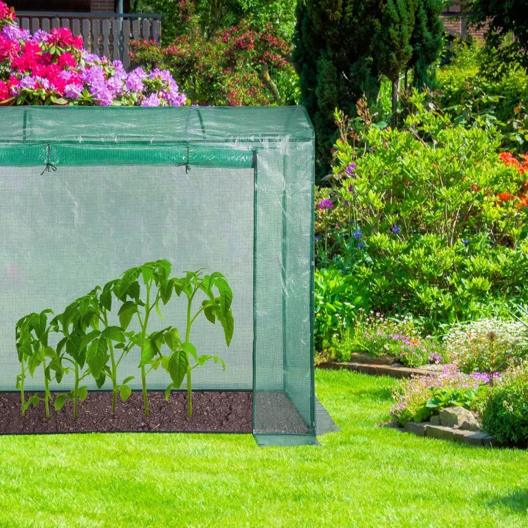Relaxdays Tomatengewächshaus, rundes Dach, mit Tür, Tomatenhaus aus Stahl und Folie, UV-beständig, HBT: 170x80x200, grün – Bild 3