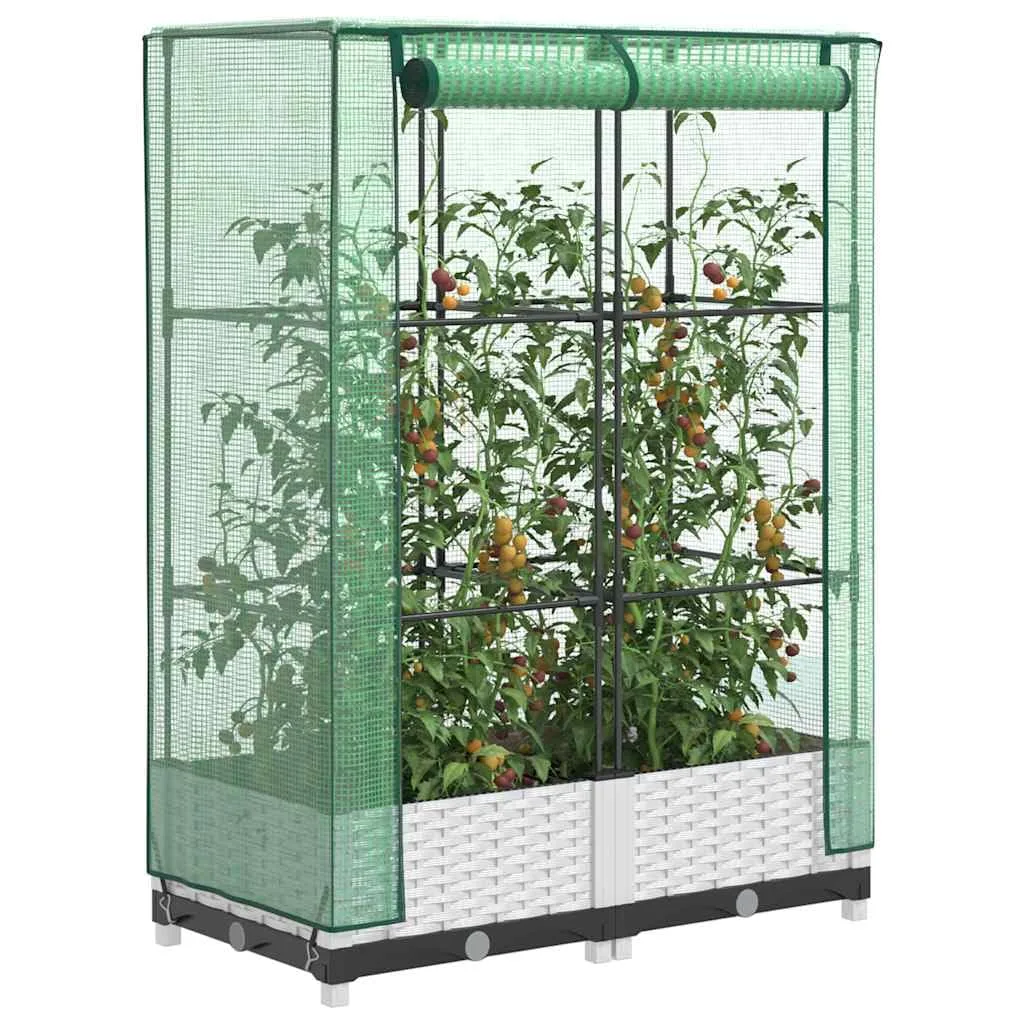 Hochbeet mit Gewächshaus Frühbeet 80x40x123 cm Rattan Optik für Garten Balkon, Stabiles PP Beet mit Eisenrahmen & Wasserdichter PE Abdeckung für Tomaten Gemüse Kräuter - Bild 1