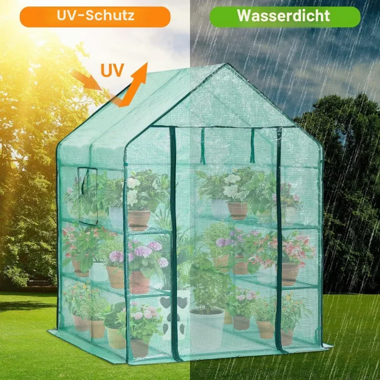 Ohuhu Gewächshaus Foliengewächshaus 3 Tiers 12 Regale | Winterfest & Stabil | Tomatengewächshaus für Pflanzen mit PE-Abdeckung | Tomatenhaus für Garten 145x145x195 cm Grün – Bild 4