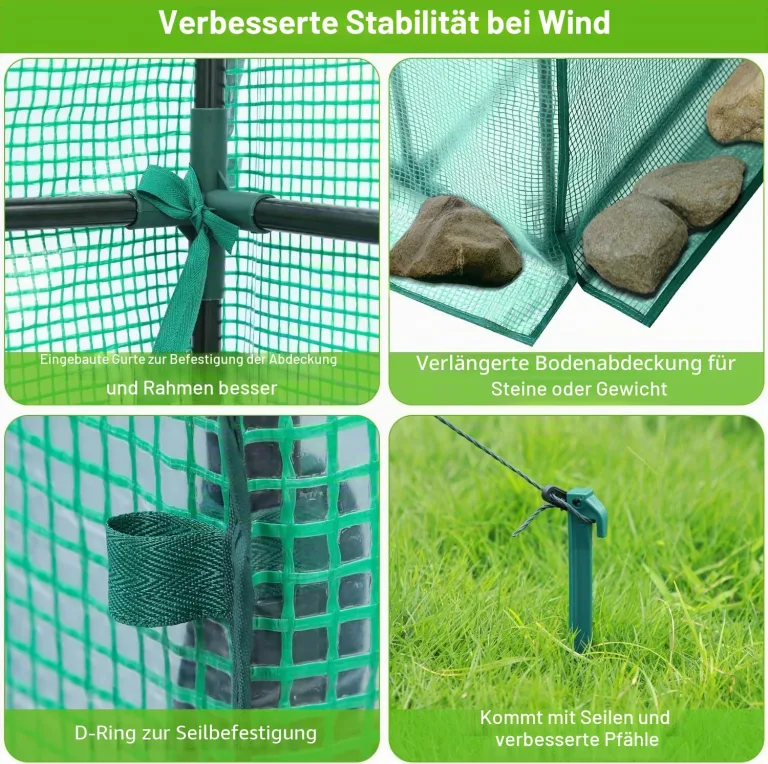 Ohuhu Gewächshaus Foliengewächshaus 3 Tiers 12 Regale | Winterfest & Stabil | Tomatengewächshaus für Pflanzen mit PE-Abdeckung | Tomatenhaus für Garten 145x145x195 cm Grün – Bild 5