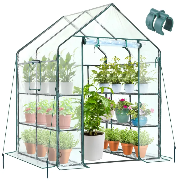 Ohuhu Gewächshaus Foliengewächshaus 3 Tiers 12 Regale | Winterfest & Stabil | Tomatengewächshaus für Pflanzen mit PE-Abdeckung | Tomatenhaus für Garten 145x145x195 cm Grün – Bild 10