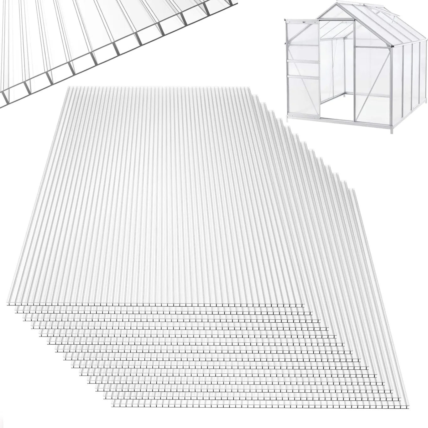 UISEBRT 14x Polycarbonat Hohlkammerstegplatten 4mm - 10,25 m² Doppelstegplatte 60,5 x 121 cm UV-beständigen für Gewächshaus Gartenbau Carports usw (Transparent) - Bild 1