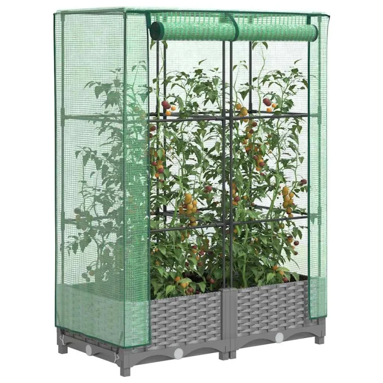 Hochbeet mit Gewächshaus Frühbeet Aufsatz Rattan Optik 80x40x123 cm, Tomatenhaus mit Stabilem Eisenrahmen, Wasserdicht für Garten Balkon Terrasse, Ideal für Gemüse Kräuter Blumen – Bild 1