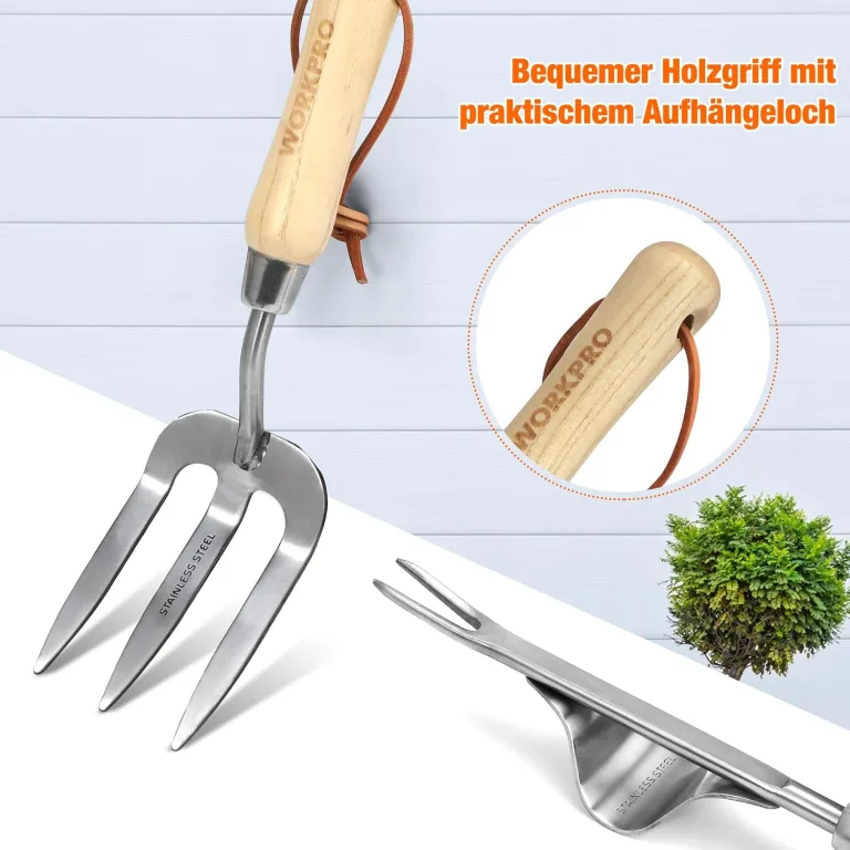 WORKPRO Gartenwerkzeug Set, 8 in 1 Gartengeräte mit Aufbewahrungstasche, aus Edelstahl, Gartenschaufel mit Holzgriff, Blumenschere, Gartenkralle, Handgrubber, Geschenk für Gärtnerinnen und Gärtner – Bild 6