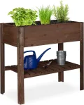 Relaxdays Hochbeet Holz, Ablagefach, Pflanzkasten Balkon, Terrasse, Garten, Kräuterbeet, HBT 80x88x43,5cm, dunkelbraun, Braun / Bronze / Kupfer - Thumbnail 1