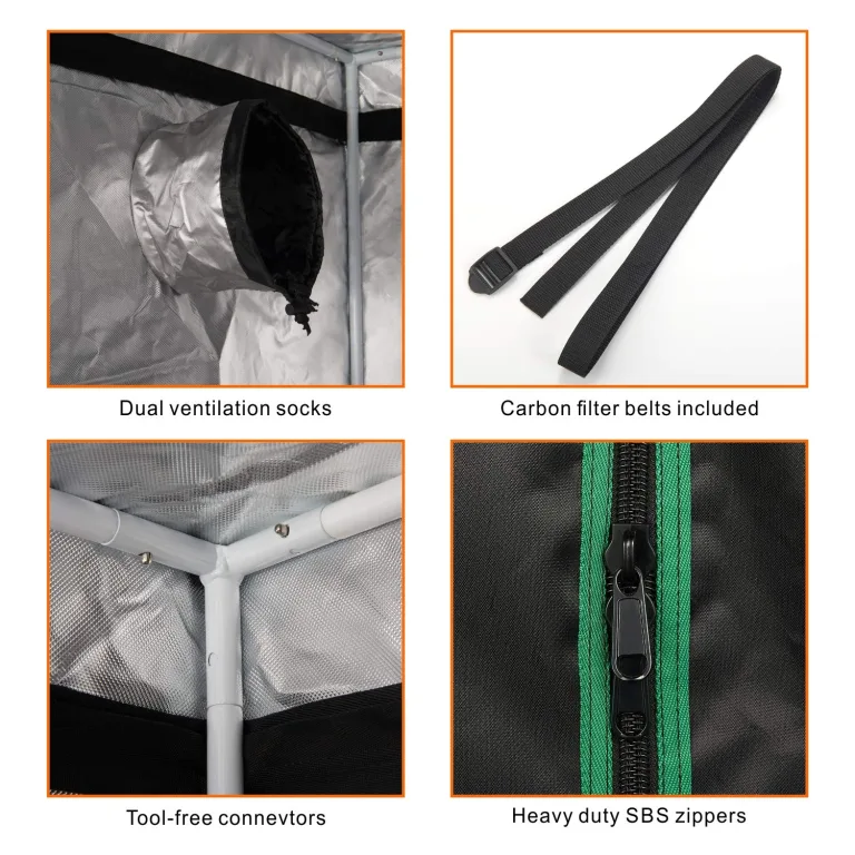 Grow-Zelt, hochreflektierendes 600D-Diamant-Mylar-Gewebe mit Beobachtungsfenster und Bodenschale für hydroponischen Indoor-Pflanzenanbau, 152,4 x 152,4 x 203,2 cm – Bild 4