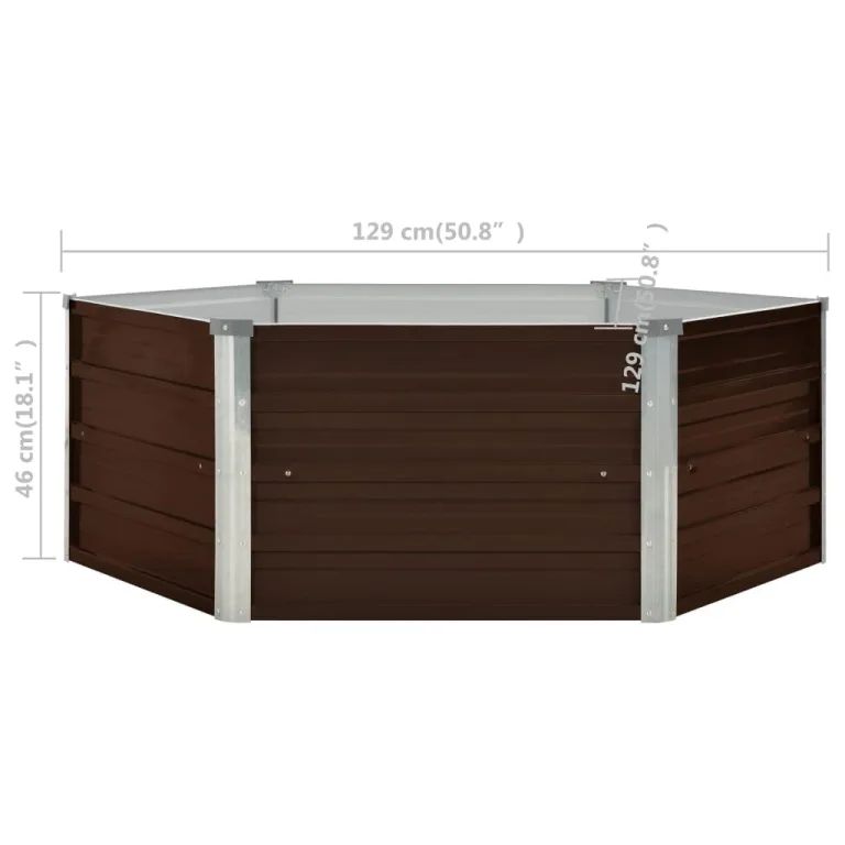vidaXL Hochbeet Gartenbeet Frühbeet Pflanzbeet Kräuterbeet Gemüsebeet Blumenkasten Garten Pflanzkasten Pflanzenkübel Braun 129x129x45cm Verzinkter Stahl – Bild 6