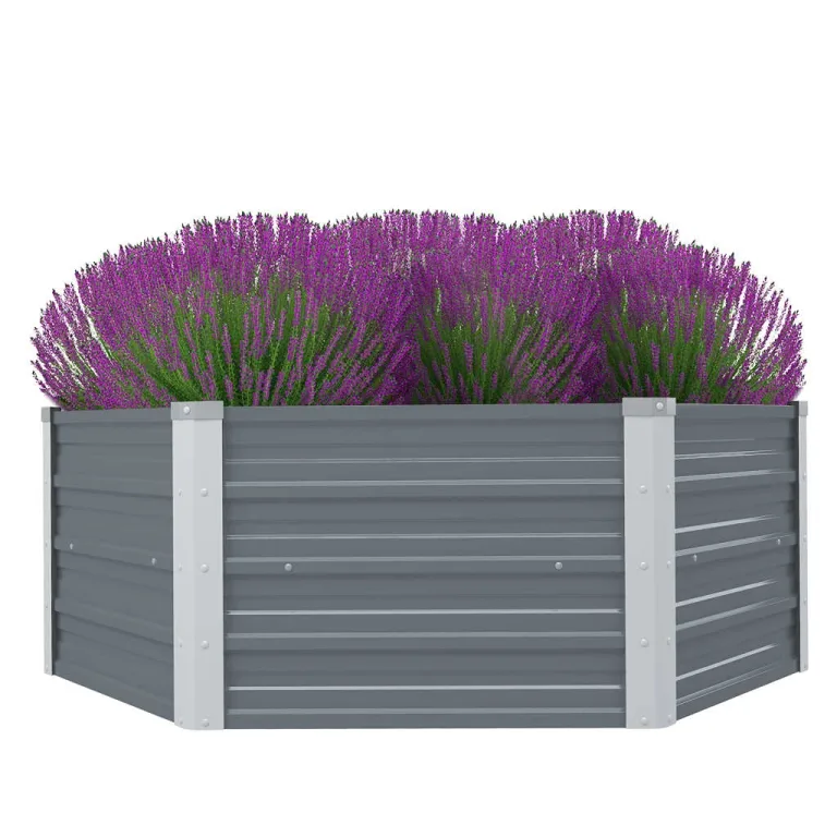 vidaXL Hochbeet Gartenbeet Frühbeet Pflanzbeet Kräuterbeet Gemüsebeet Blumenkasten Garten Pflanzkasten Pflanzenkübel Braun 129x129x45cm Verzinkter Stahl – Bild 8