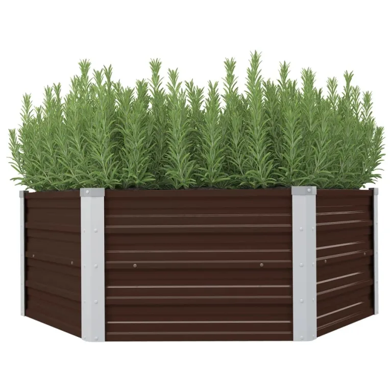 vidaXL Hochbeet Gartenbeet Frühbeet Pflanzbeet Kräuterbeet Gemüsebeet Blumenkasten Garten Pflanzkasten Pflanzenkübel Braun 129x129x45cm Verzinkter Stahl – Bild 1