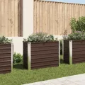 vidaXL Hochbeet Blumenkasten Pflanzkasten Pflanzkübel Blumenkübel Pflanztopf Blumentopf Gemüsebeet Pflanzbeet Braun 100x40x77cm Verzinkter Stahl - Thumbnail 2