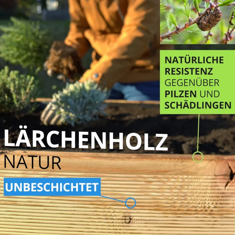 Gartenwelt Riegelsberger Elegantes Hochbeet Kräuterbeet Pflanzbeet Lärche Gemüsebeet 180x80cm Höhe 71 cm aus Lärchenholz 27mm geriffelt – Bild 6