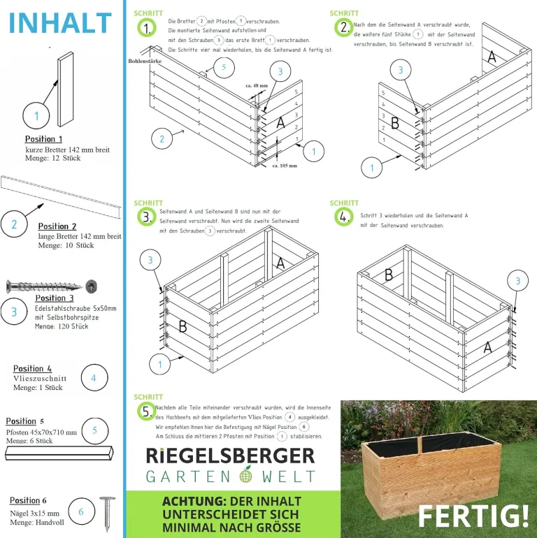 Gartenwelt Riegelsberger Elegantes Hochbeet Kräuterbeet Pflanzbeet Lärche Gemüsebeet 180x80cm Höhe 71 cm aus Lärchenholz 27mm geriffelt – Bild 7