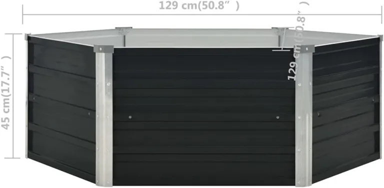 vidaXL Hochbeet Gartenbeet Pflanzbeet Frühbeet Pflanzkübel Pflanzkasten Blumenkasten Gemüsebeet Blumenbeet Anthrazit 129x129x45cm Verzinkter Stahl – Bild 3