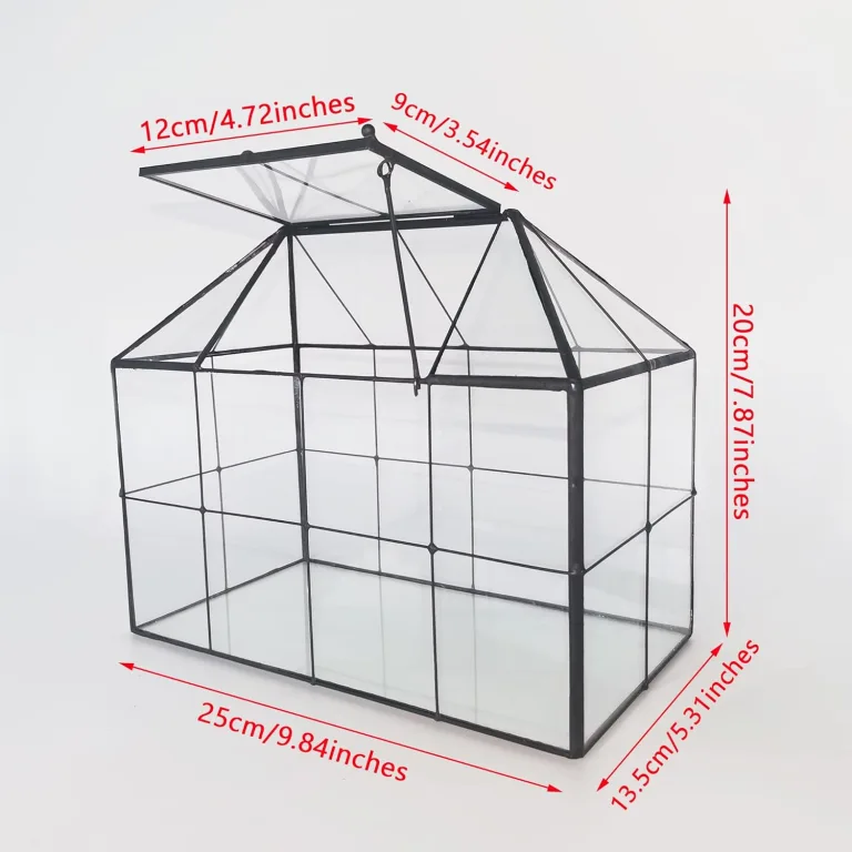 NCYP 25x13,5x20 cm Handmade Pflanzencontainer,Glas Geometrisch Pflanzen Terrarium, Schwarzes Gitter Haus-Form Gewächshaus Blumentopf, modernes Tischaufsatz (ohne Pflanzen) – Bild 5