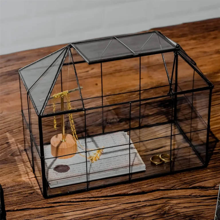 NCYP 25x13,5x20 cm Handmade Pflanzencontainer,Glas Geometrisch Pflanzen Terrarium, Schwarzes Gitter Haus-Form Gewächshaus Blumentopf, modernes Tischaufsatz (ohne Pflanzen) – Bild 8