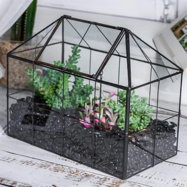 NCYP 25x13,5x20 cm Handmade Pflanzencontainer,Glas Geometrisch Pflanzen Terrarium, Schwarzes Gitter Haus-Form Gewächshaus Blumentopf, modernes Tischaufsatz (ohne Pflanzen) – Bild 2