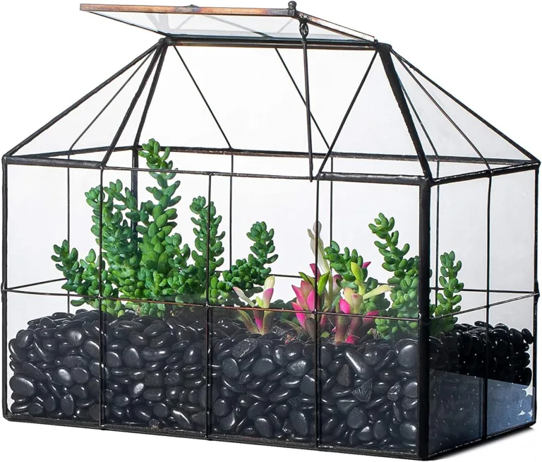 NCYP 25x13,5x20 cm Handmade Pflanzencontainer,Glas Geometrisch Pflanzen Terrarium, Schwarzes Gitter Haus-Form Gewächshaus Blumentopf, modernes Tischaufsatz (ohne Pflanzen) – Bild 1