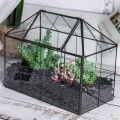 NCYP 25x13,5x20 cm Handmade Pflanzencontainer,Glas Geometrisch Pflanzen Terrarium, Schwarzes Gitter Haus-Form Gewächshaus Blumentopf, modernes Tischaufsatz (ohne Pflanzen) - Thumbnail 2