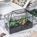 NCYP 25x13,5x20 cm Handmade Pflanzencontainer,Glas Geometrisch Pflanzen Terrarium, Schwarzes Gitter Haus-Form Gewächshaus Blumentopf, modernes Tischaufsatz (ohne Pflanzen) - Thumbnail 3