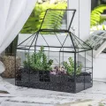 NCYP 25x13,5x20 cm Handmade Pflanzencontainer,Glas Geometrisch Pflanzen Terrarium, Schwarzes Gitter Haus-Form Gewächshaus Blumentopf, modernes Tischaufsatz (ohne Pflanzen) - Thumbnail 4