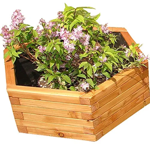 HOQ sechseckiger Pflanzkasten aus Lärche - mit Vlies und Griffen - Premium Pflanzkübel - Holz Blumentopf - Hochbeet aus Holz - Blumenkasten Ø 80x31cm - Bild 1