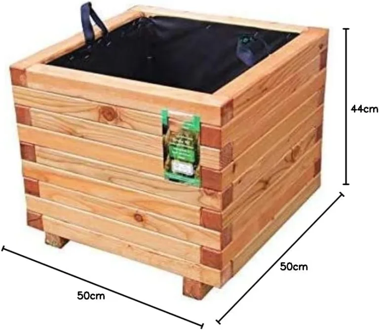 HOQ Pflanzkasten aus Lärche - mit Vlies und Griffen - Premium Pflanzkübel - Holz Blumentopf - Hochbeet aus Holz - Blumenkasten 50 x 50 x 44 cm – Bild 2