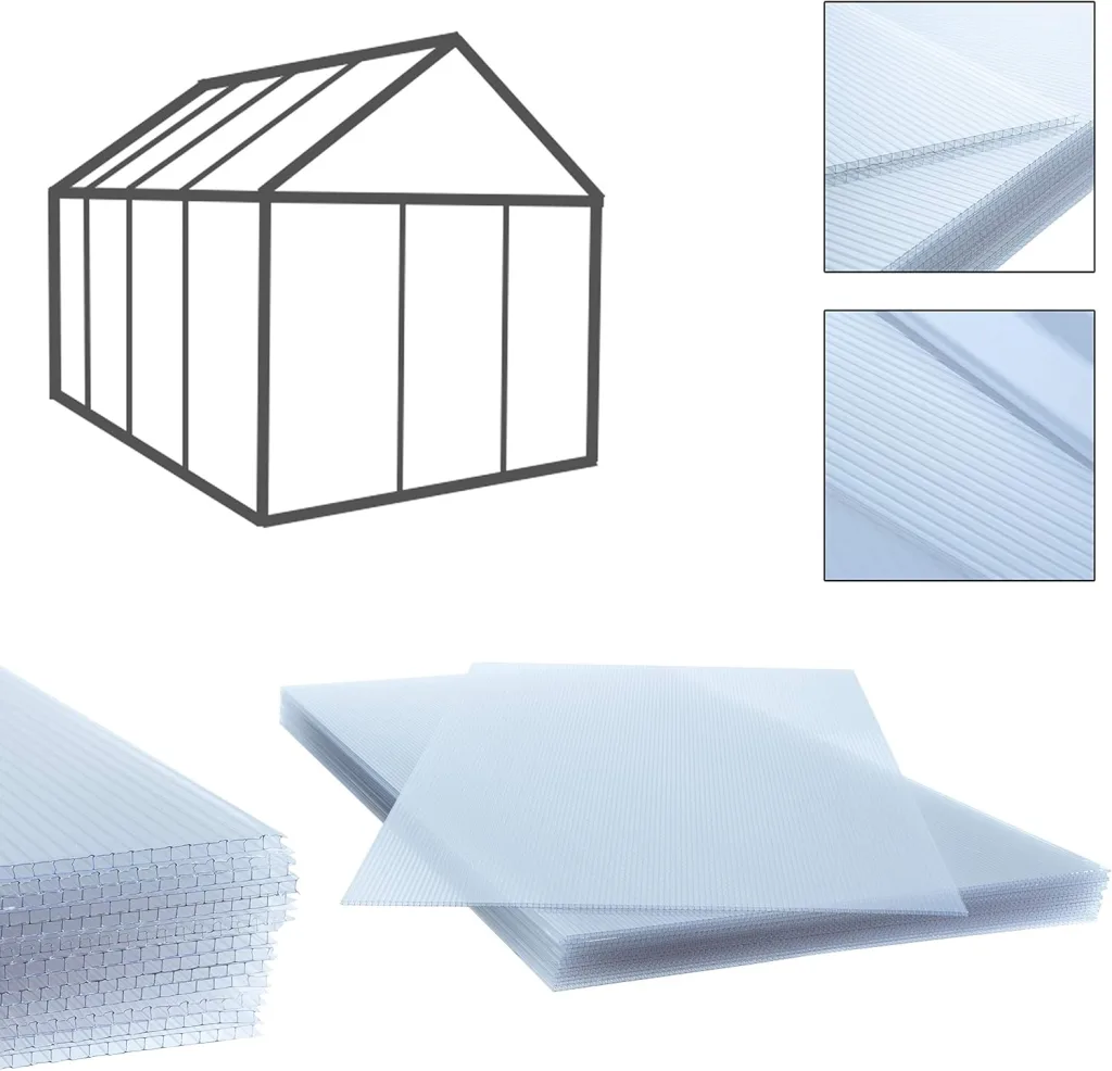 ESTEXO Hohlkammerplatten Doppelstegplatten 14 Stück, 10,25 m², 60,5 x 121 cm, transparente Polykarbonat Platten 4 mm stark, Gewicht: 700g/m², Stegplatte, klar, Gewächshausplatten