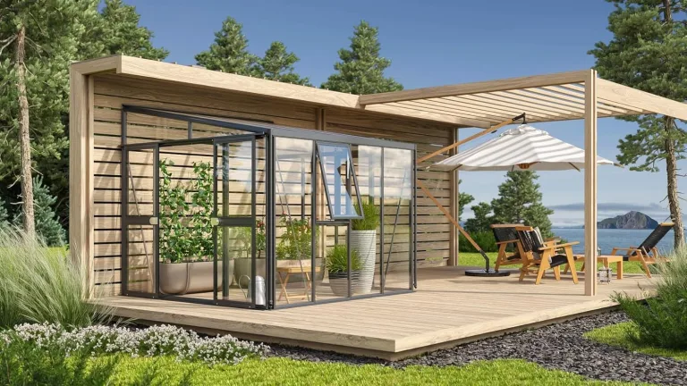 Vitavia Athena 7000 ESG/HKP, schwarz Anlehngewächshaus Gewächshaus 2 Seitenfenster – Bild 4