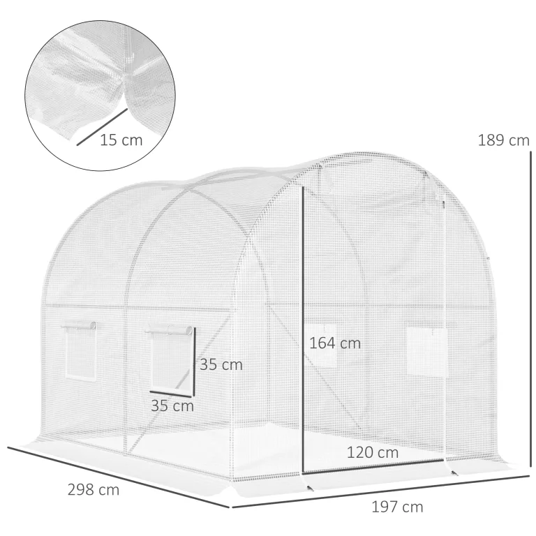 Outsunny Gartengewächshaus Tunnel 6 m² 3L x 2l x 1,9H m Verzinkter Stahl verstärkt Durchmesser 2,4 cm + PE High Density Fenster Tür Weiß – Bild 7