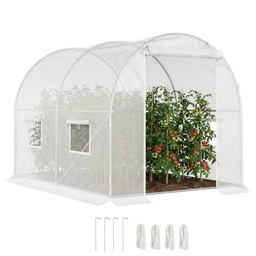 Outsunny Gartengewächshaus Tunnel 6 m² 3L x 2l x 1,9H m Verzinkter Stahl verstärkt Durchmesser 2,4 cm + PE High Density Fenster Tür Weiß – Bild 10