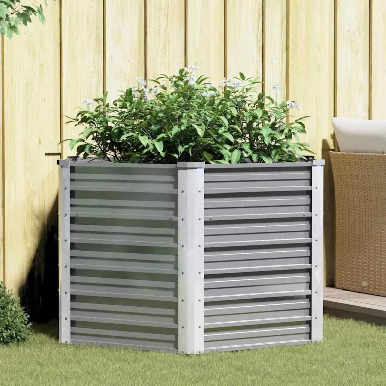 vidaXL, Blumenkübel, Garten, Hochbeet, offener Boden, interne Halterungen, Hof, Heimwerken, Kräuter, Pflanzengefäß, Blumenkasten, verzinkter Stahl, Anzucht, 127 cm, grau – Bild 2
