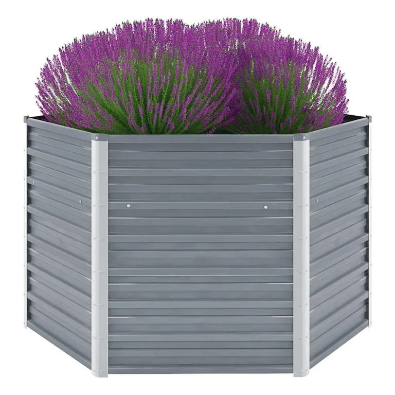 vidaXL, Blumenkübel, Garten, Hochbeet, offener Boden, interne Halterungen, Hof, Heimwerken, Kräuter, Pflanzengefäß, Blumenkasten, verzinkter Stahl, Anzucht, 127 cm, grau – Bild 1