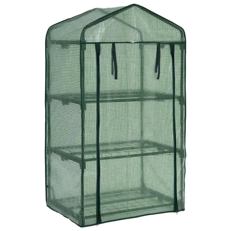 vidaXL Mini Gewächshaus 3-stufig Rolltür mit Reißverschluss Treibhaus Frühbeet Pflanzenregal Pflanzenhaus Balkon Foliengewächshaus 69x49x125cm – Bild 5