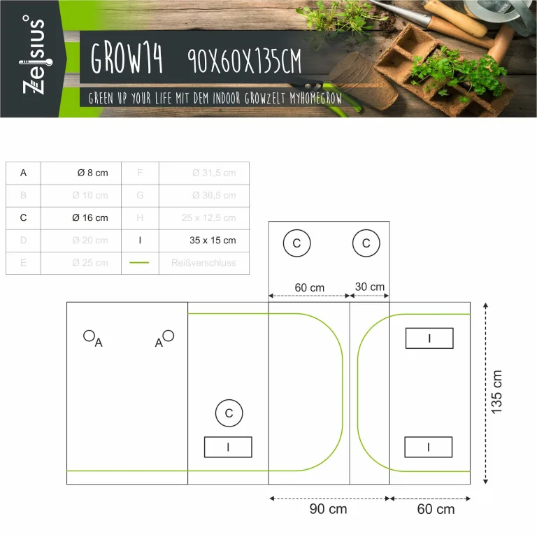 Zelsius Growzelt MyHomeGrow 2-in-1 Grow Tent | Indoor Growroom | schwarz grün | Growschrank Darkroom Pflanzenzelt Gewächshaus Zuchtzelt (90 x 60 x 135 cm) – Bild 2