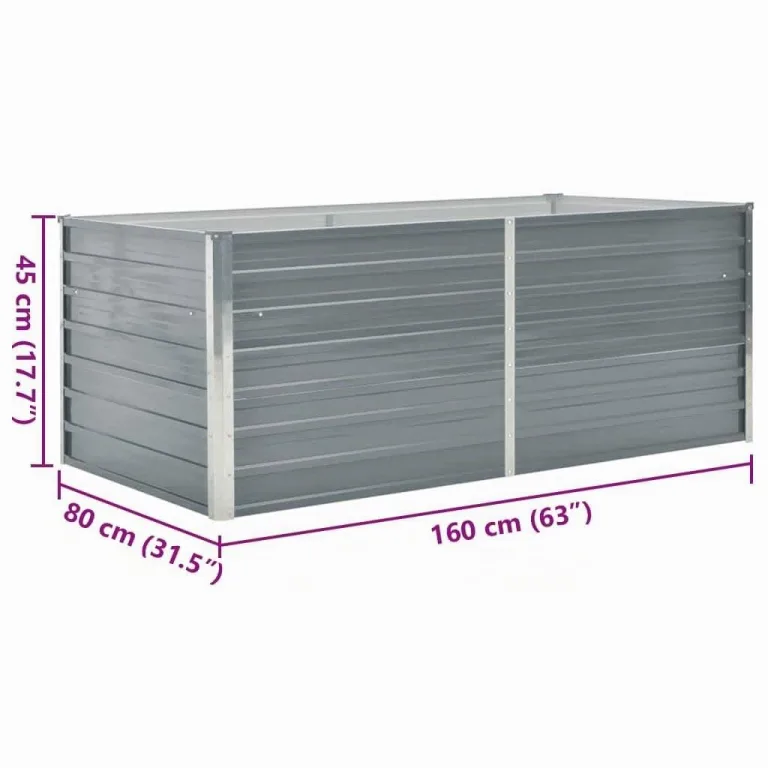 vidaXL Hochbeet Pflanzenbeet Gemüsebeet Pflanzkasten Frühbeet Gartenbeet Pflanzkübel Blumenkasten Blumenbeet 160x80x45cm Verzinkter Stahl Grau – Bild 3