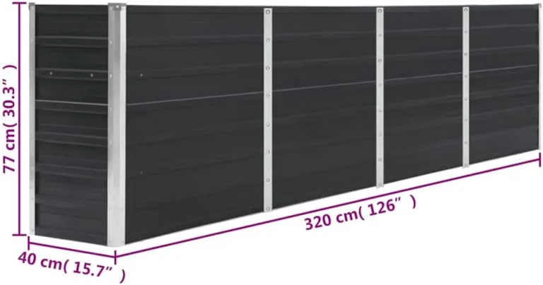 vidaXL Hochbeet Gartenbeet Pflanzbeet Frühbeet Pflanzkübel Pflanzkasten Blumenkübel Gemüsebeet Blumenkasten 320x40x77cm Verzinkter Stahl Anthrazit – Bild 4